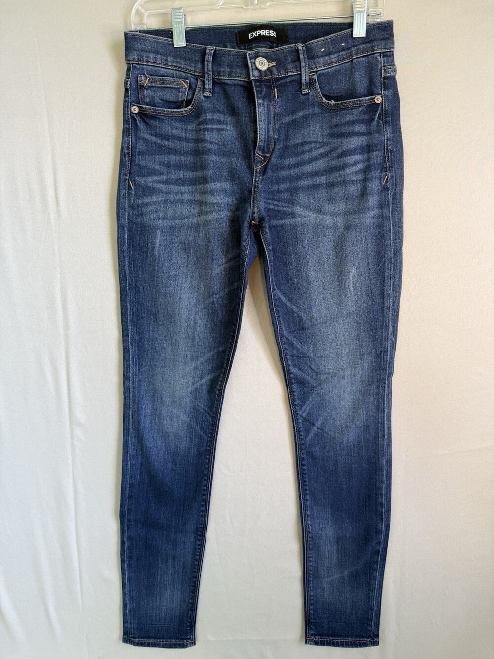 Express Mid Rise Legging Pant Stretch Distressed Dark Wash Denim Jeans Size 6R